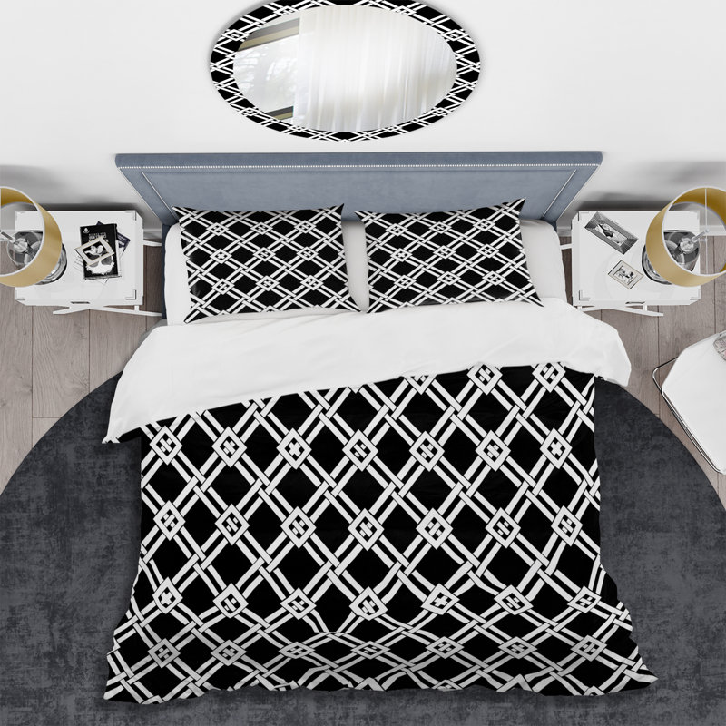 Ensemble de housse de couette moderne noir Modern Trellis IV, Housse de couette très grand et 2 très grandes t