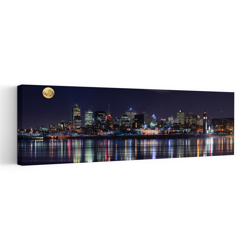 Moonlit City Reflections by YuppiDu - Wrapped Canvas Panoramic Print, 91.44 cm H x 30.48 cm W