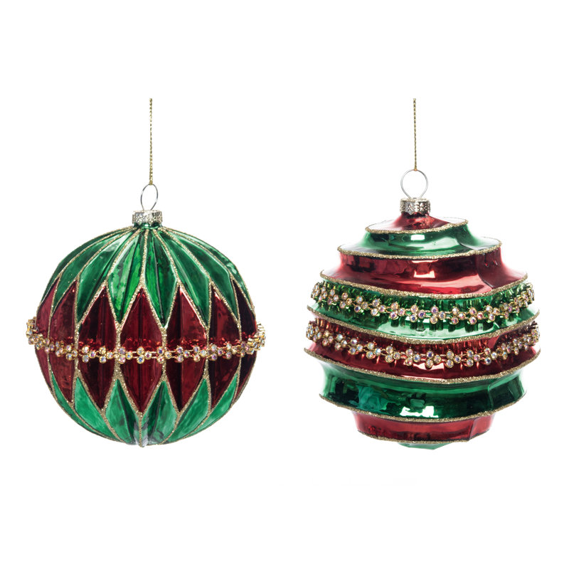  Ensemble de 2 décorations de Noël en verre rouge / vert