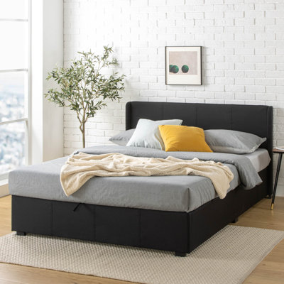 Estella Upholstered Bed Frame with Headboard, Ottoman Under-bed Storage
