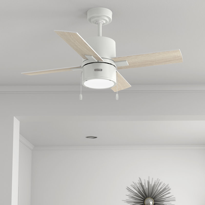 Ventilateur de plafond standard à 4 pales de 42 po avec chaîne de traction et ensemble d'éclairage inclus Beck, Blanc frais