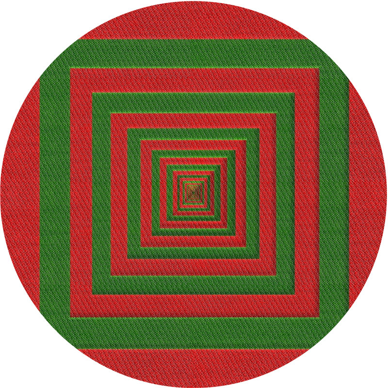 Tapis rouge/vert à motifs, Rond 5 pi