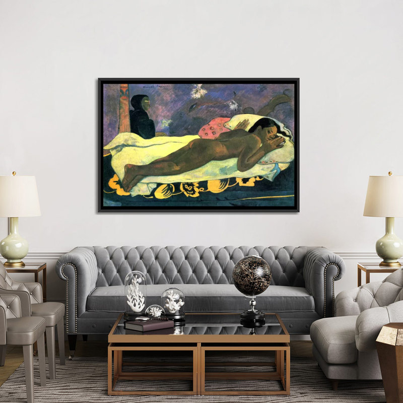 Reproduction d’art sur toile, "fille dans le lit" Paul Gauguin, H 32 po x l 48 po x P 1,5 po, Toile avec cadre noir