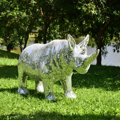 Rhinoceros Statue With Mirror Diamond Exterio