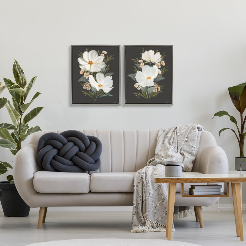 Ensemble de 2 cadres flottants Vintage Lace Cosmos, design par House Fenway, H 21 po x l 17 po, Cadre flottant gris lustré