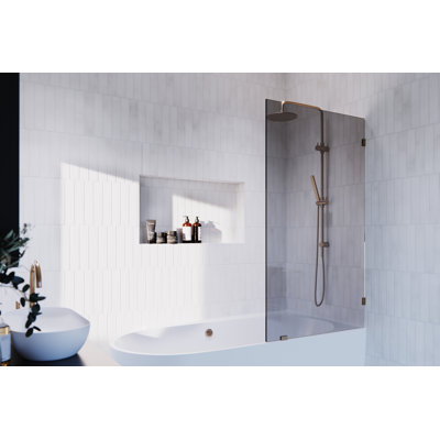 Ursa 34 in. x 58.25 in. Frameless Gray Tinted Single Fixed Bath Panel