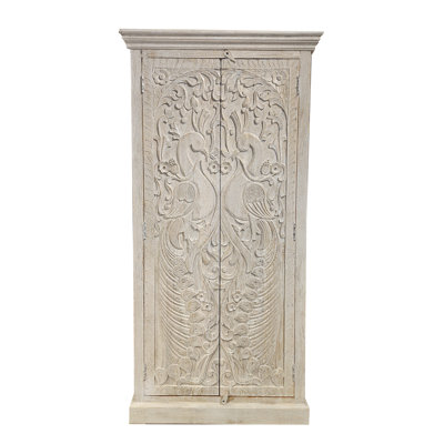 White Antique Hand-Carved Solid Wood 2 Large Peacock Armoire -  ASHLUXE, LAX1587