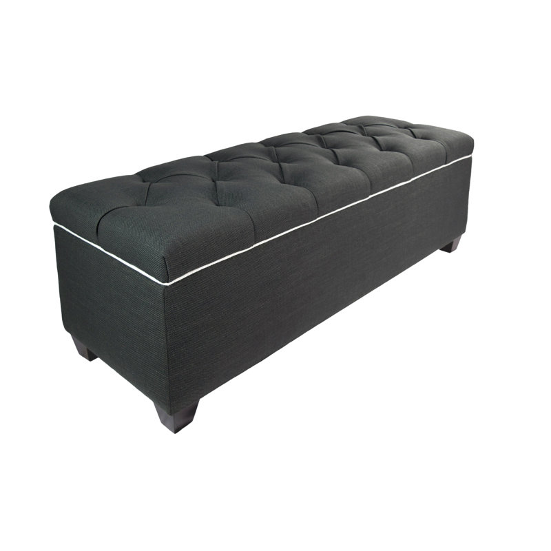 Heaney Polyester Blend Upholstered Storage Bench, Charcoal/Magnolia