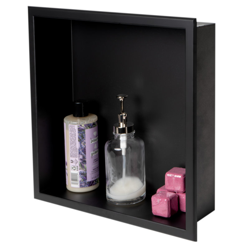 Tablette de douche adhésive en acier inoxydable, H 16 po x l 16 po x P 4 po, Noir