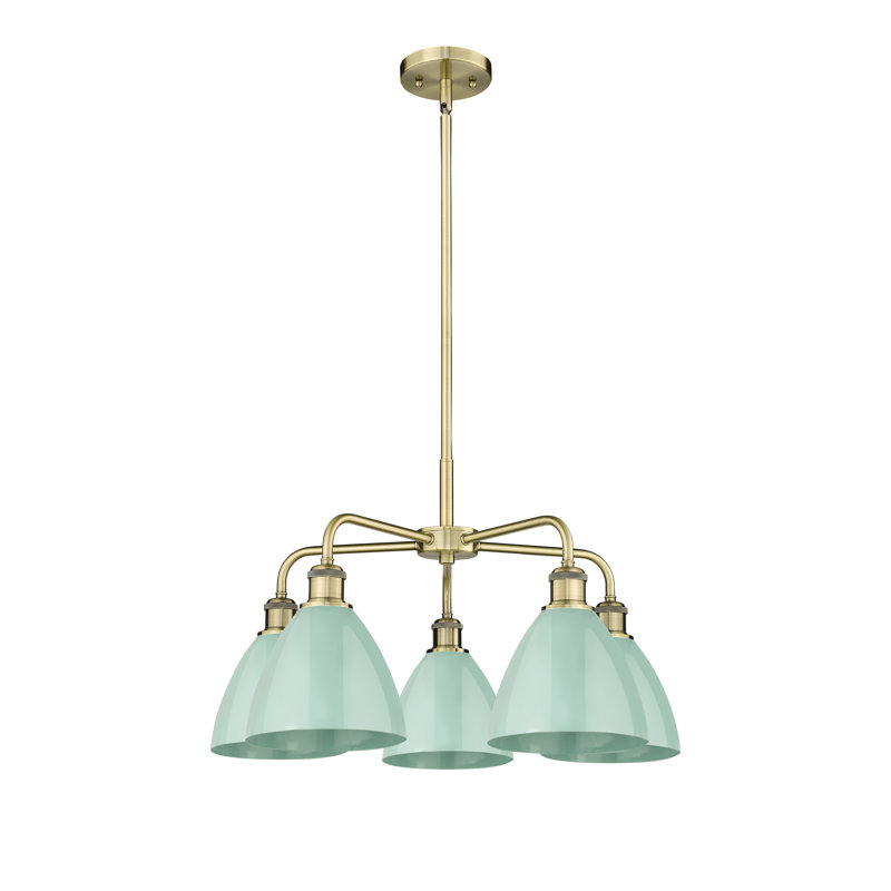 Lustre en dôme à 5 lumières Trickett, Écume de mer, Laiton antique