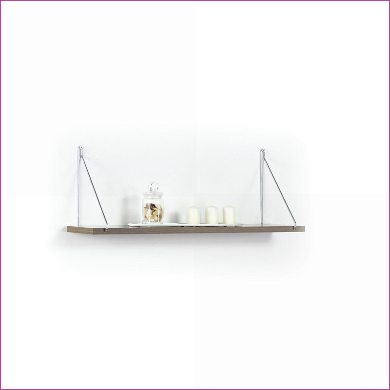 Wall Shelf, Modern Minimalist Single Solid Wood Shelf with Chrome Brackets, Wall Mounted | White | Solid Wood