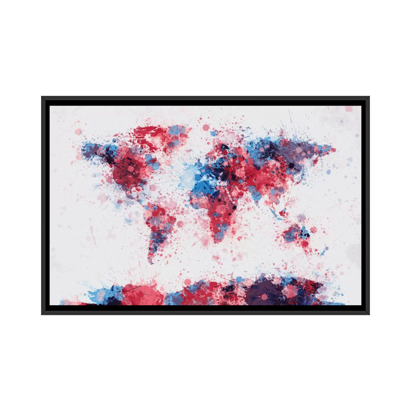 « world map paint gouttes v » par michael tompsett, reproduction d’art sur toile, H 18 po x l 26 po x P 1,5 po, Pas de tapis