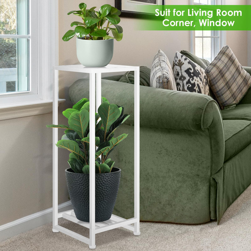 White Heavy Duty 2-Tier Metal Plant Stand for Indoor and Outdoor
