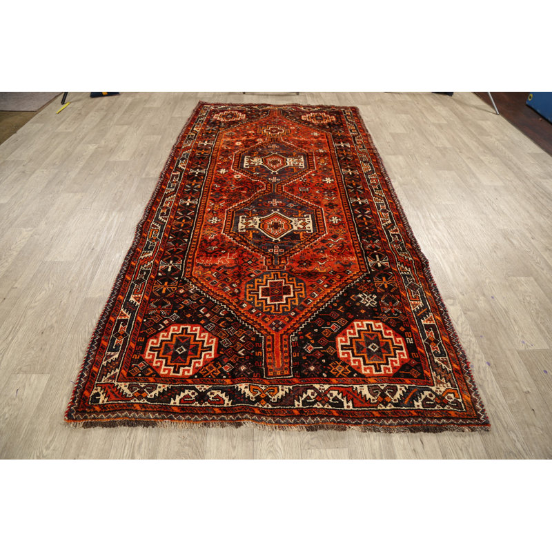Tapis de couloir rouge / brun en laine noué à la main de conception unique 4 pi 7 po x 9 pi 3 po Lori