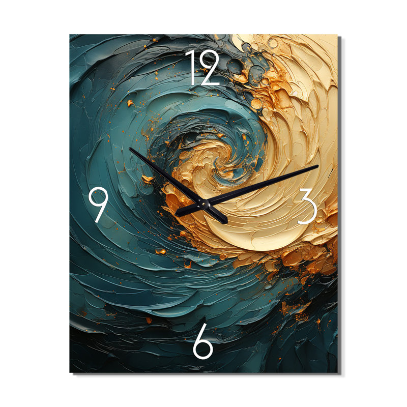 Or bleu sarcelle spirale océan IV - horloges murales spirales abstraites, Grand