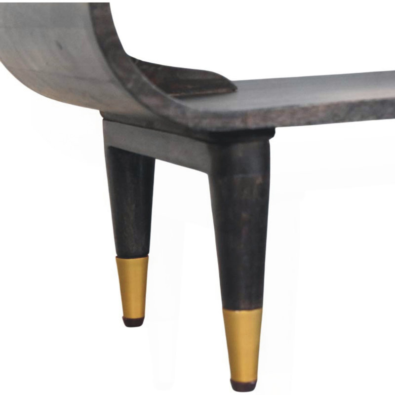Solid Wood Velvet Mocha Curved Edge Console With Brass Accents
