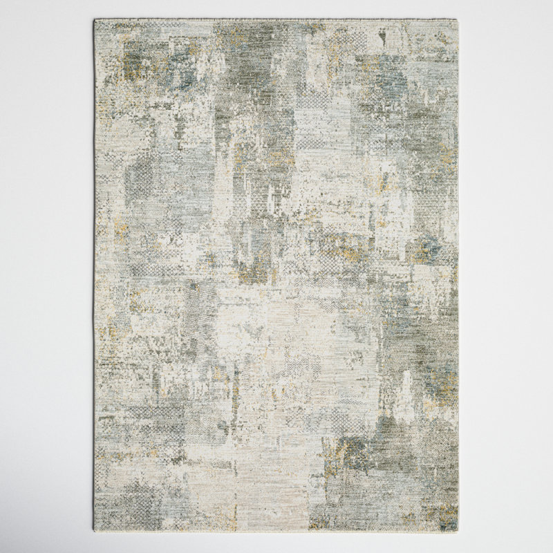 Gray and Olive Synthetic Rectangular 5' x 7' Area Rug