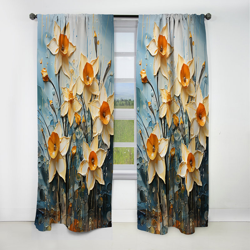 Daffodil Bloom Sunshine II - Daffodils Curtain - Blackout Floral Curtain - 1 Panels, 52" W x 120" L