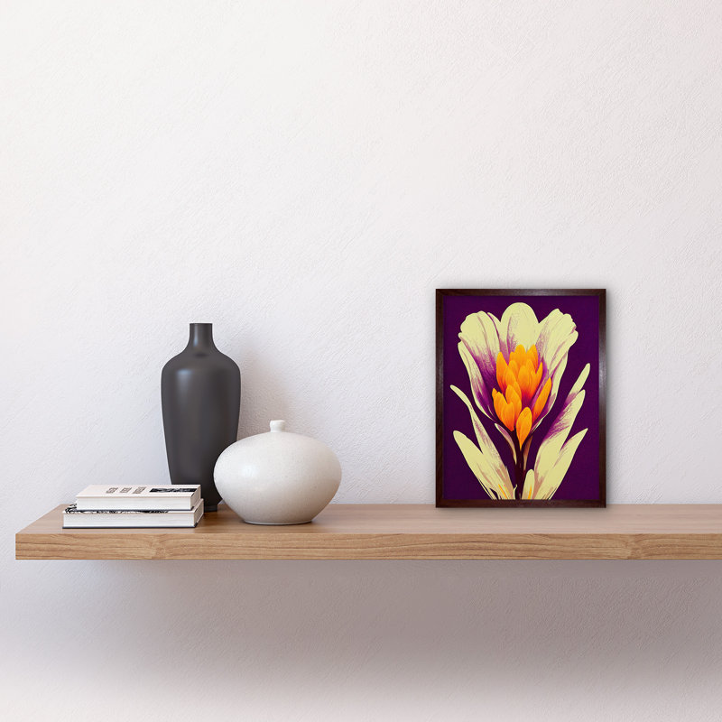 Vibrant Saffron Crocus Flower Abstract - Print, Brown Framed Paper, 25.9cm H x 20.6cm W