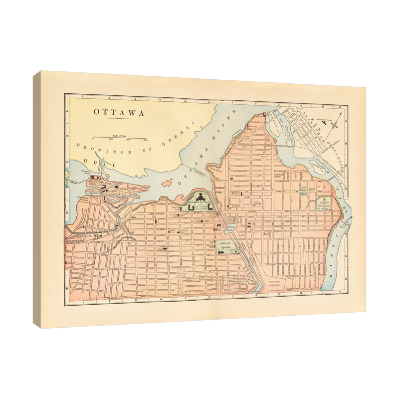 Carte de Ottawa par Wild Apple Portfolio - impression sur toile tendue, H 18 po x l 24 po x P 1,5 po