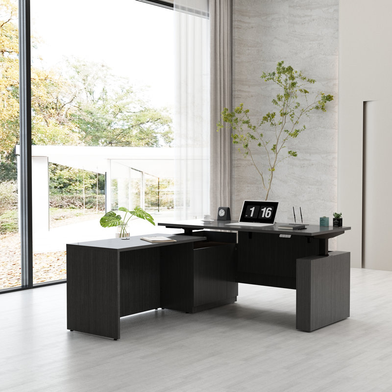 Adjustable L-Shaped Executive Desk, Gray