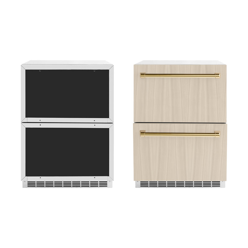 ZLINE Autograph Edition 24 In. Touchstone Refrigerator Drawer in Black Matte and Gold, Panel Ready/Gold