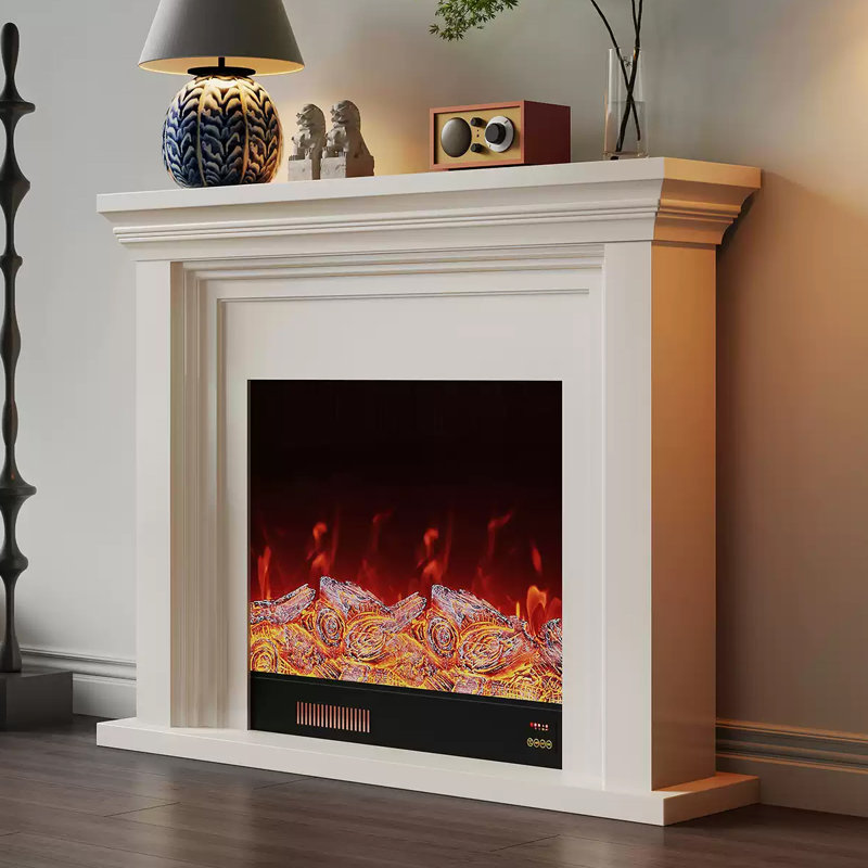 White Solid + Manufactured Wood Freestanding Fireplace, White