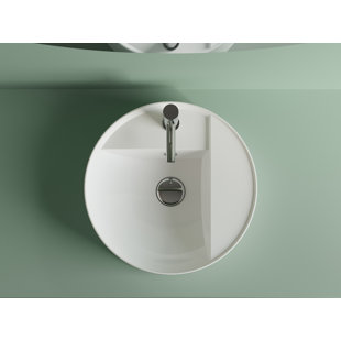 Lavabo de salle de bain vasque circulaire en polymère brillant blanc avec trop-plein