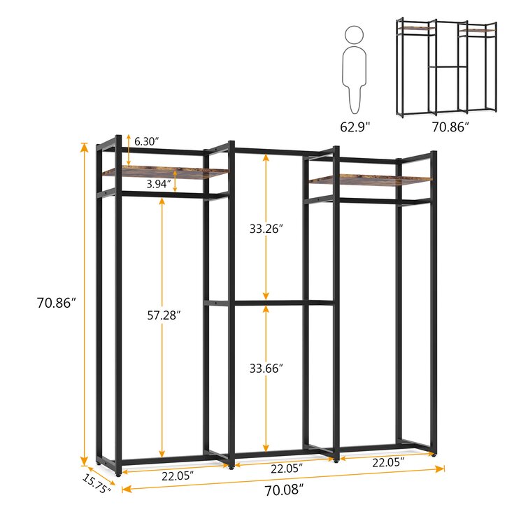 Amucolo Light Ivory Metal Free-Standing Closet Organizer Clothes Rack with 2 Storage Box and Side Hook(43.7 in. W x 70.08 in. H)