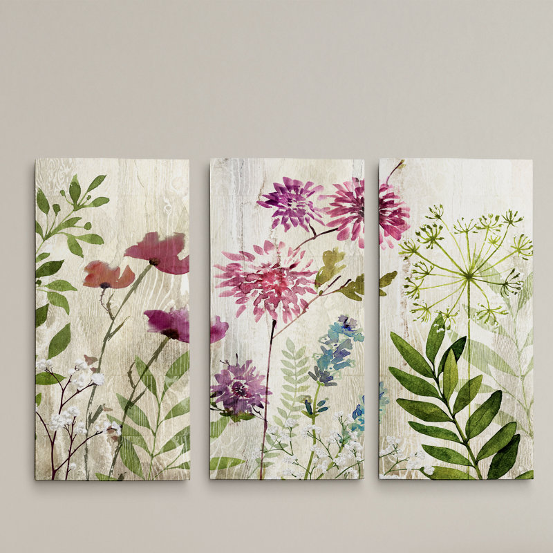 Meadow Flowers II-ensemble de 3 images sur toile, H 24 po x l 36 po x P 1,5 po