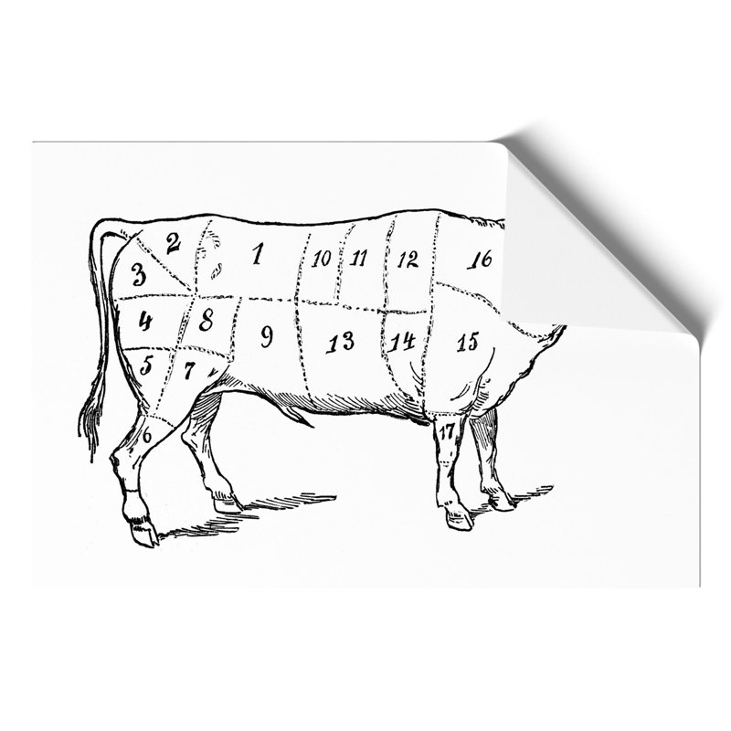 Butchers Beef Cuts - Frameless Print, 42cm H x 59cm W x 0.1cm D