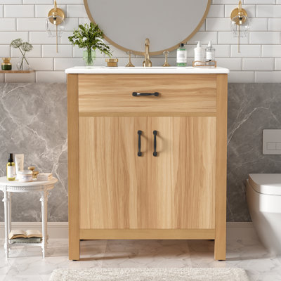 24" Bathroom Vanity With Frame, Flip Drawer, 2 Soft-Close Doors With Door Storage, Adjustable Shelf