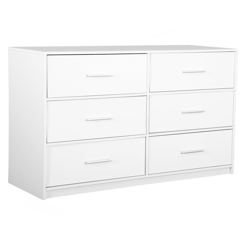 6-Drawer Dresser With Large Fabric Drawers, Silver, White