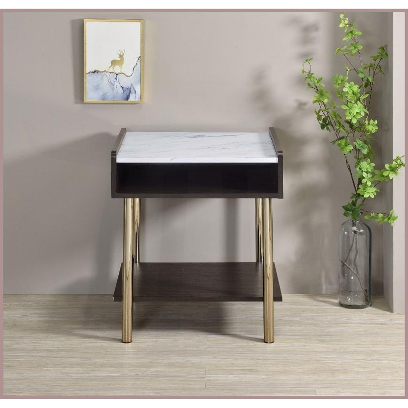 Table basse Carrie Brown - Bois d'ingénierie avec noyer et amp; Placages de marbre, rangement intégré et amp; Assemblage facile