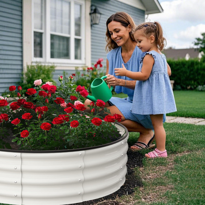 Metal Raised Garden Bed, Beige, 30.5cm H x 122cm W x 122cm D