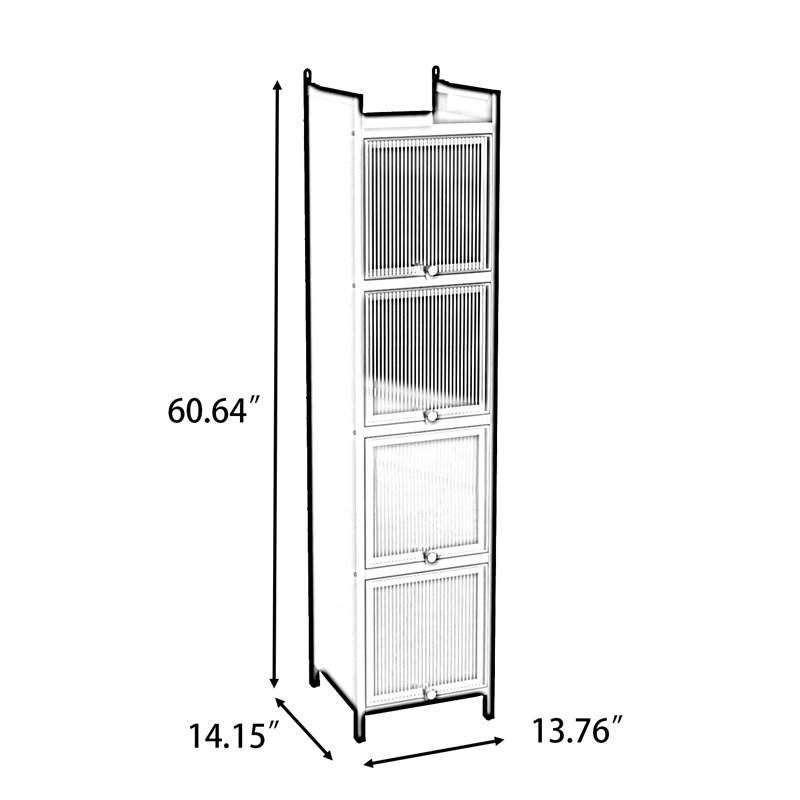 Modern Storage Cabinet bathroom cabinet with Four Ribbed Glass Doors, Metal Organizer, Green