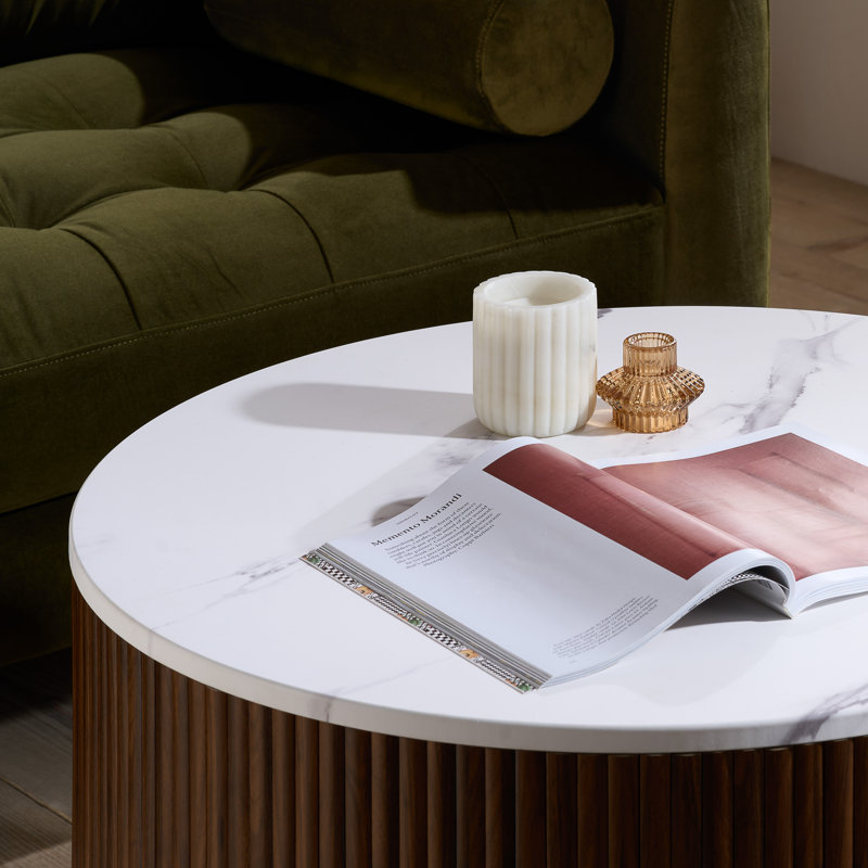 The Vermeer Collection Fluted Coffee Table With Lift Up Storage, Dark Brown Wood