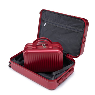 14"/20" 2 pcs/set in ABS Spinner Wheel Luggage, with Combination Lock and Front Opening Design, 14" Cosmetic Case (Red)