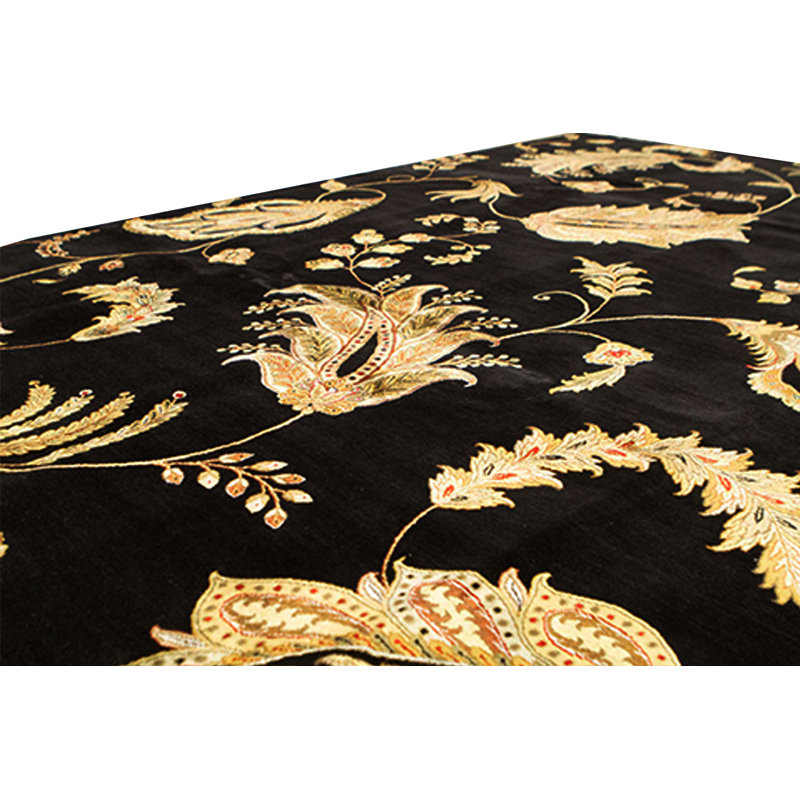Tapis noir et jaune de haute qualité noué à la main