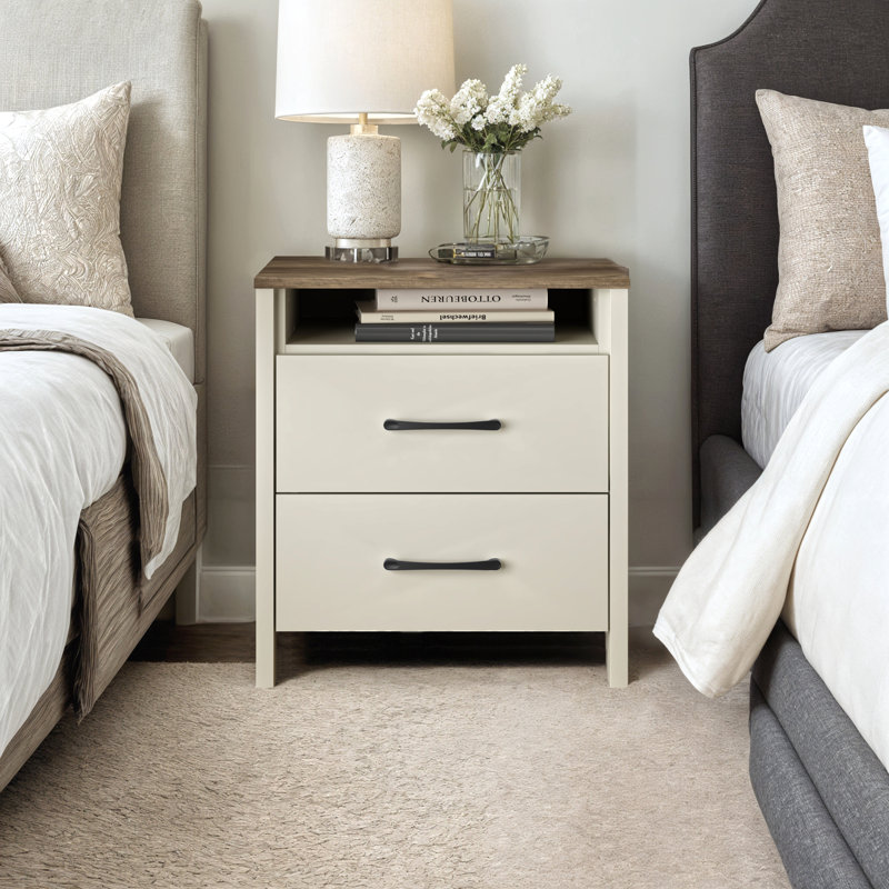  Allysyn 22.7" 2 Drawer Nightstand, Ivory/Knotty Oak, Individual