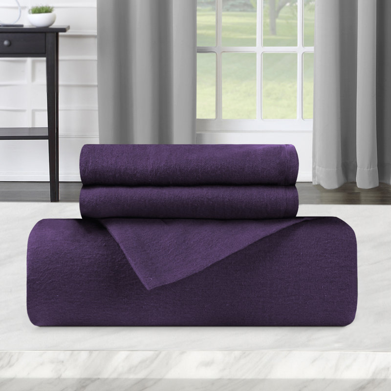Ensemble de housse de couette en flanelle de coton 3 pièces Gizem, Housse de couette double et 2 taies décoratives s, Mauve