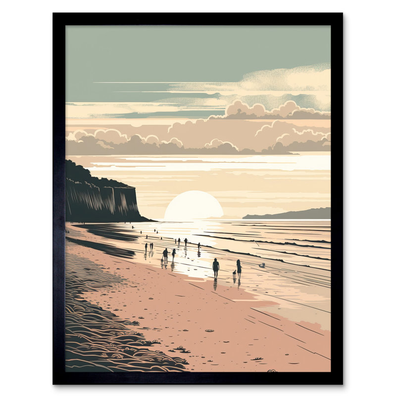 Crouch Dog Walks On The Beach Sunset Coastal Landscape - Single Picture Frame Print