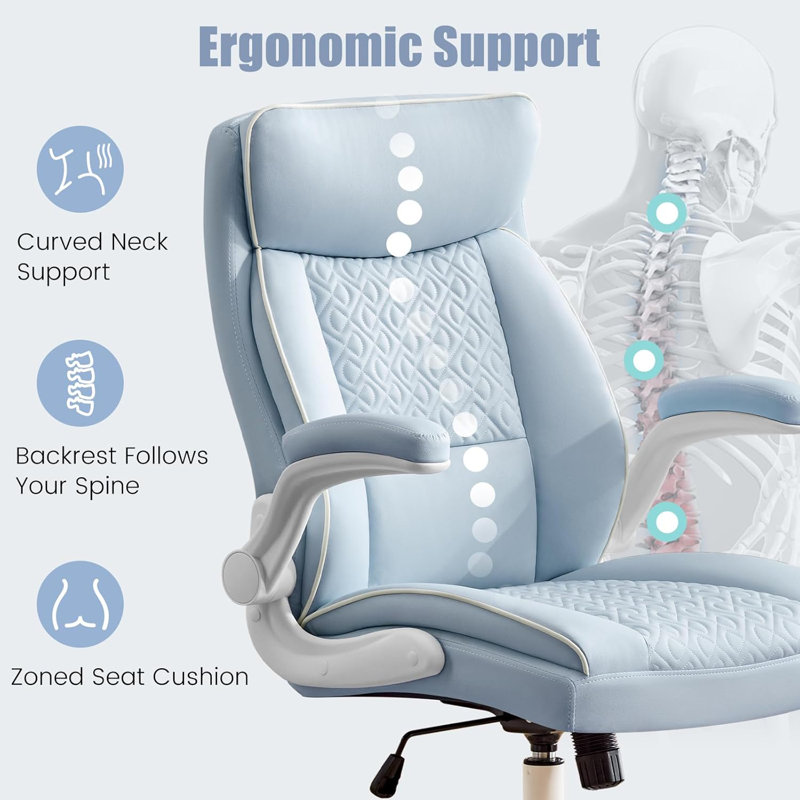 Ergonomic High Back Upholstered Executive Office Chair Adjustable Leather Home Office Chair, Blue, White