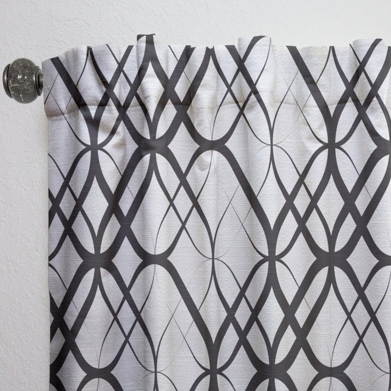 Monochrome Geometric Pattern III - Geometric Curtain - Velvet Room darkening - 1 panel, 52"W x 84"L