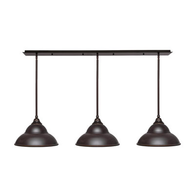 Luminaire suspendu linéaire à 3 lumières 3 lumières au fini granit foncé avec abat-jour en métal de 13 po