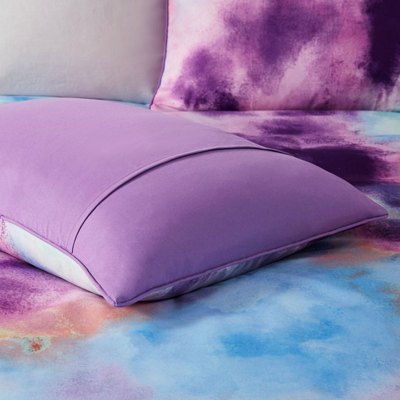 Literie très grande / très grande teinte Watercolor Tie Dye, édredon à bordure passepoilée, édredon lavable à la machine avec teinture multicolore, coussin texturé chic, traitement