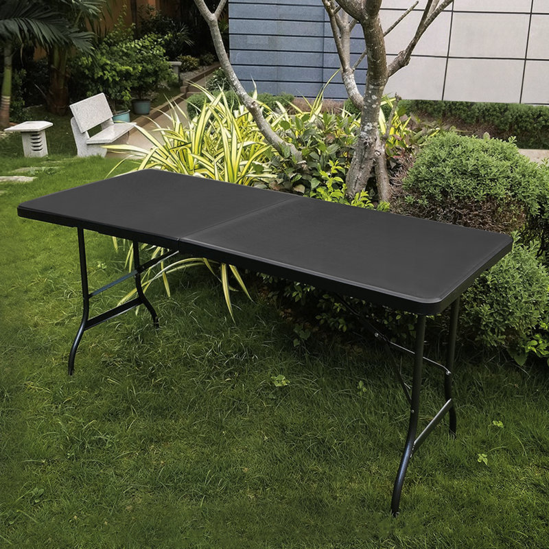 6ft Black Plastic Foldable Picnic Table with Steel Frame
