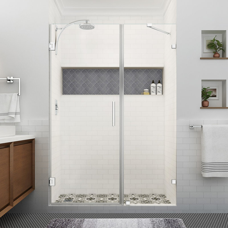 Nautis XL 54.25 - 55.25 in. W x 80 in. H Hinged Frameless Shower Door with Clear StarCast Glass, Chrome