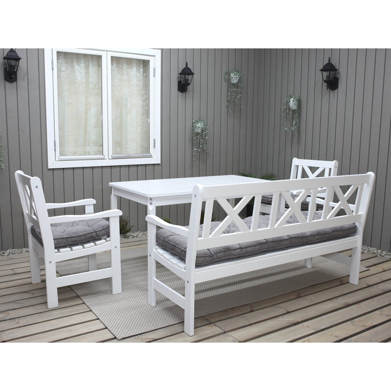 Destry 5 - Person Wood Patio Dining Set with Rectangular Table , Cushions Included, White