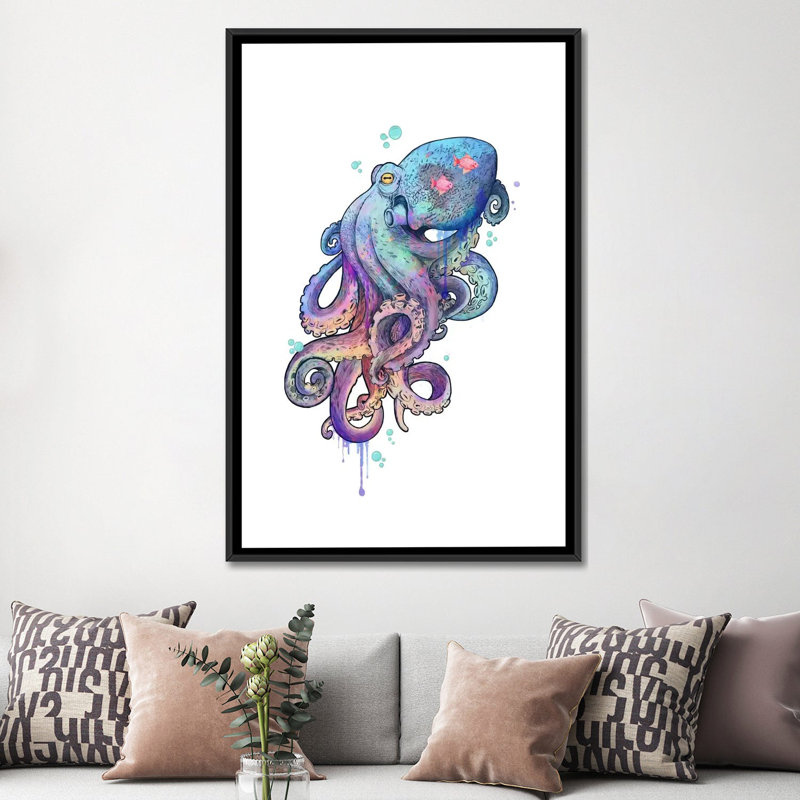 «Octopus», impression sur toile, H 60 po x l 40po x P 1,5 po, Toile avec cadre noir, Pas de tapis